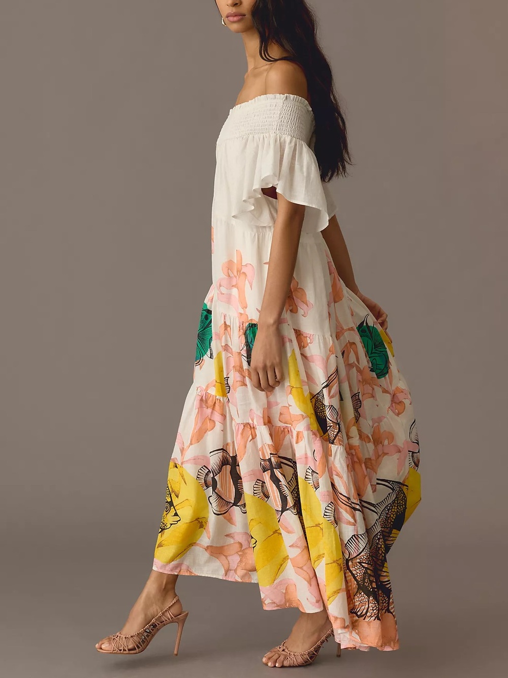 Anthropologie Pia Binazzi Tiered Off The Shoulder Dress Size XS Artistic Coastal